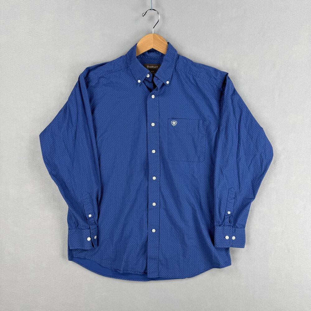Ariat Shirt Mens Medium Blue Geometric Long Sleeve Button Up Stretch Casual